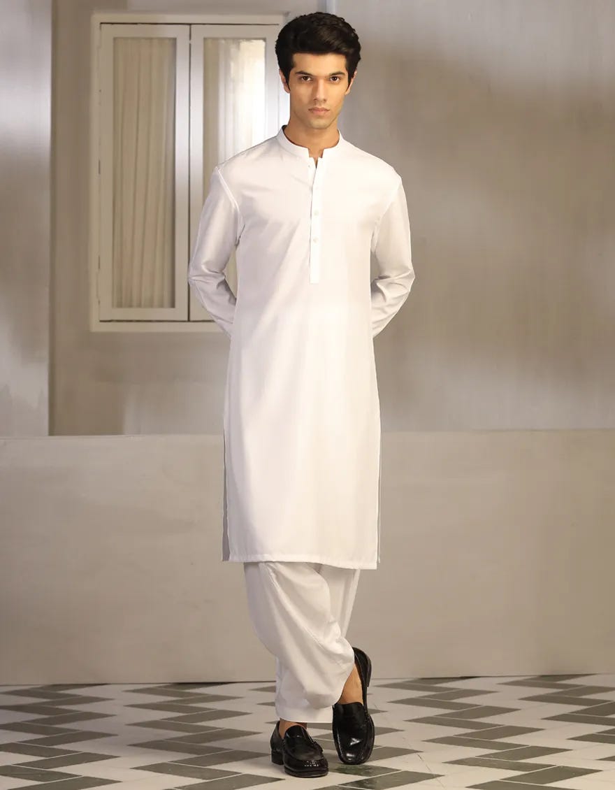 White Blended Teen Boy's Kameez Shalwar | Jtks-A-40223-R11-Ap