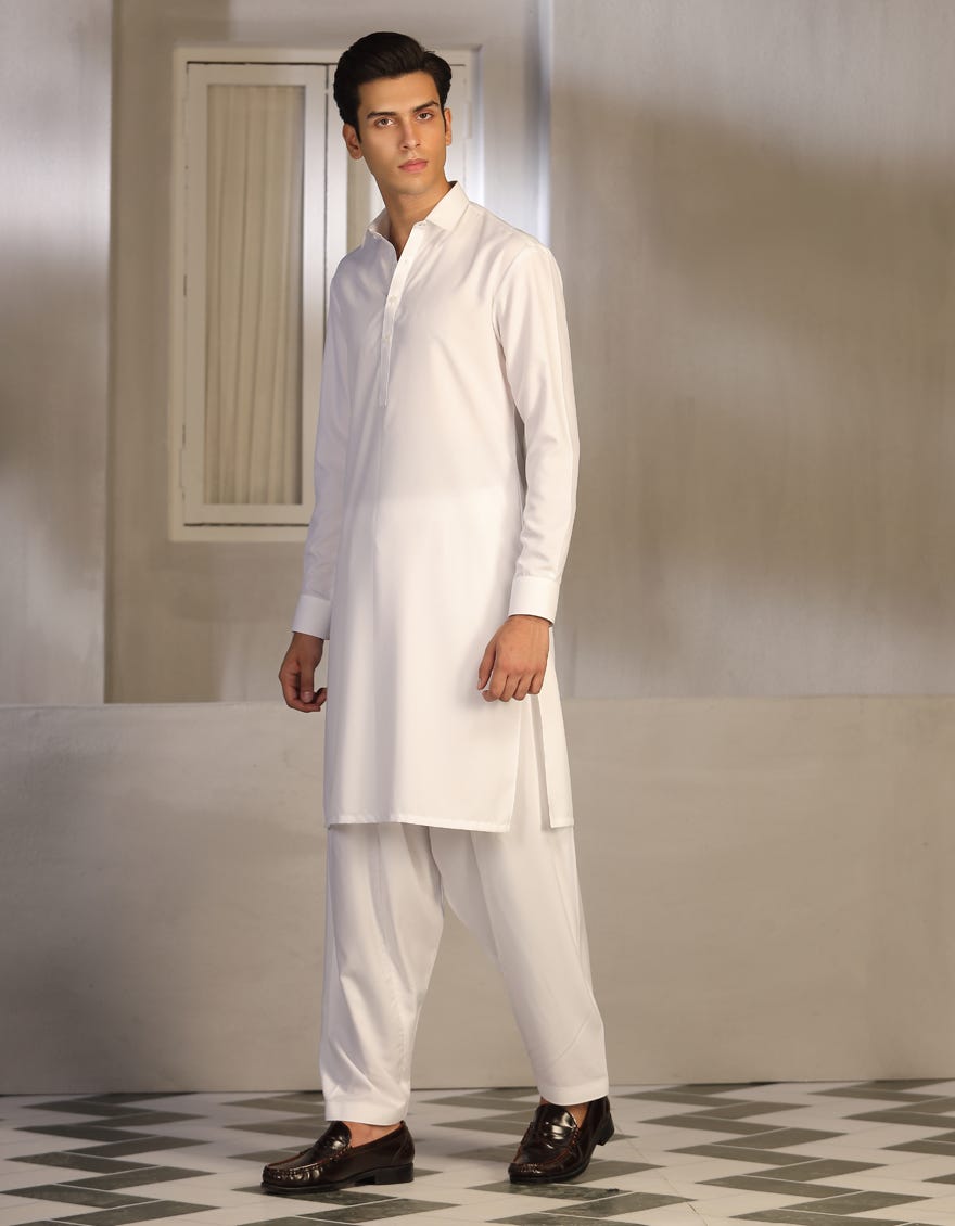 White Blended Teen Boy's Kameez Shalwar | Jtks-S-40224-R6-Ap