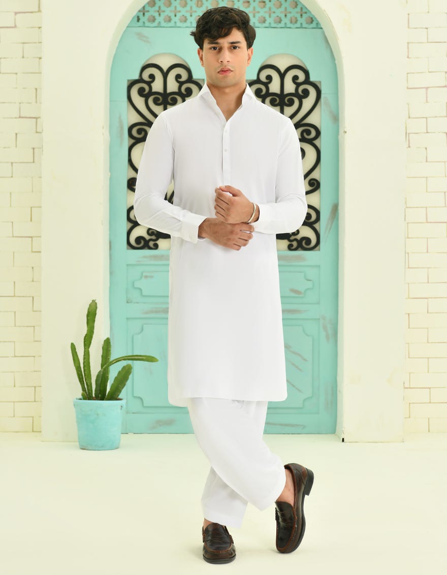 White Blended Teen Boy's Kameez Shalwar | Jtks-A-40224-R10-Ap