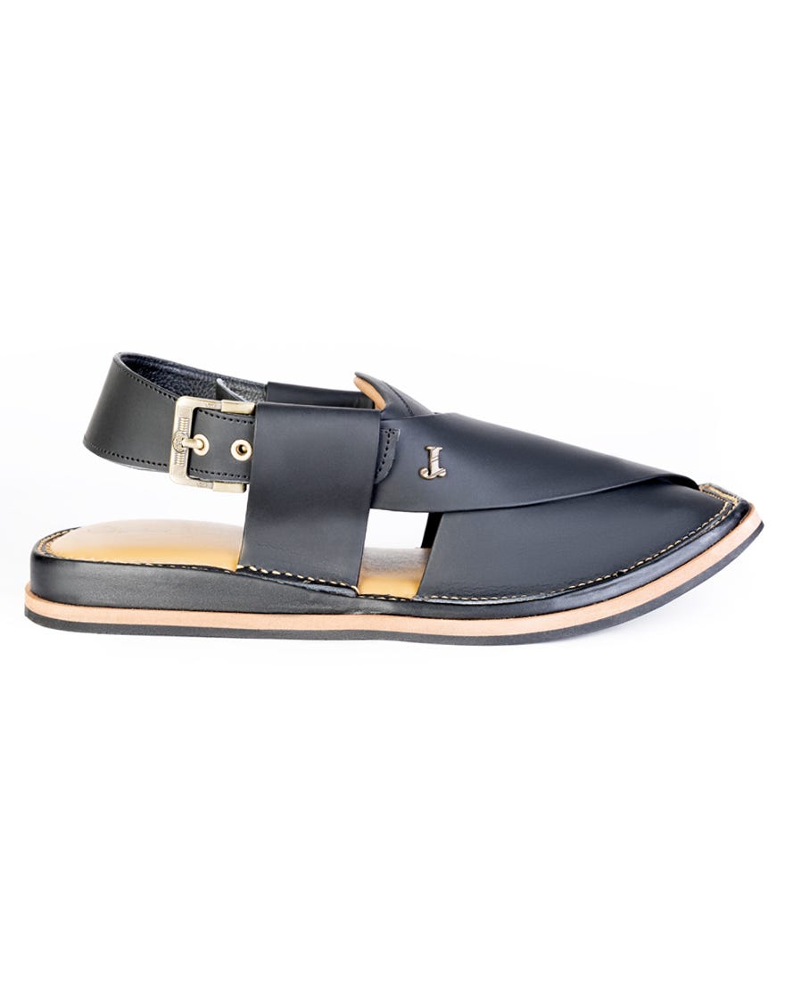 MATT BLACK PLAIN PESHAWARI SANDALS
