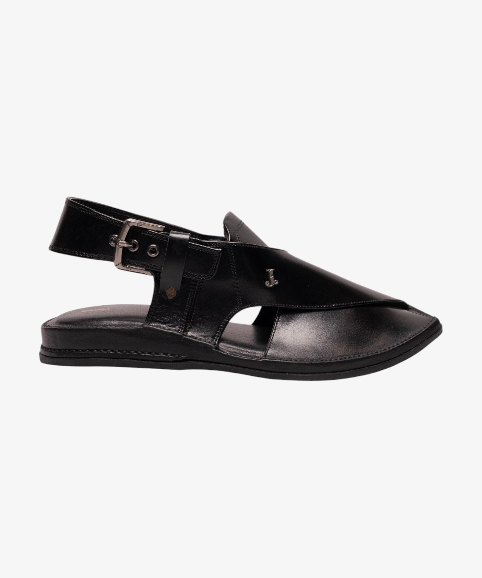 SHINY BLACK PLAIN CLASSIC PESHAWARI SANDALS