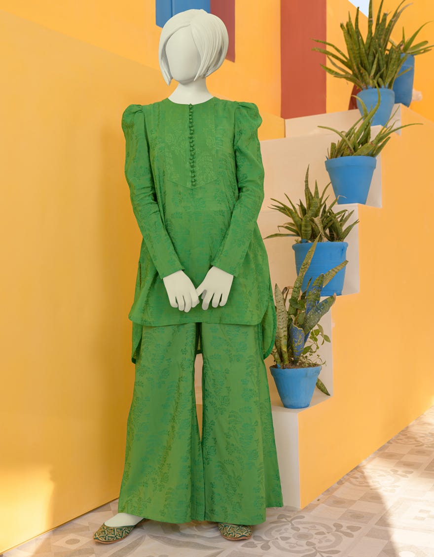 Green Jacquard Teens 2 Piece Stitched | Jgk-S-Ygtl-407-23