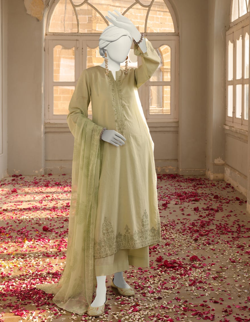 Green Dyed Stitched 3 Piece | Jlawn-S-24-407