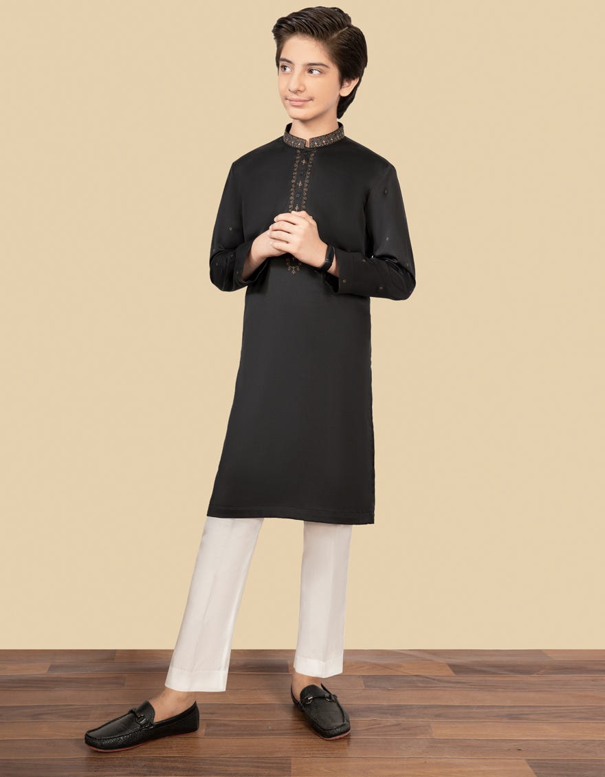 Black Polyester Kid's Kurta | Jck-Sp-41095