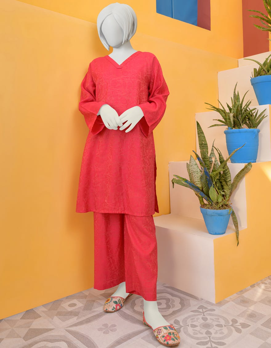Pink Jacquard Teens 2 Piece Stitched | Jgk-S-Ygtl-411-23