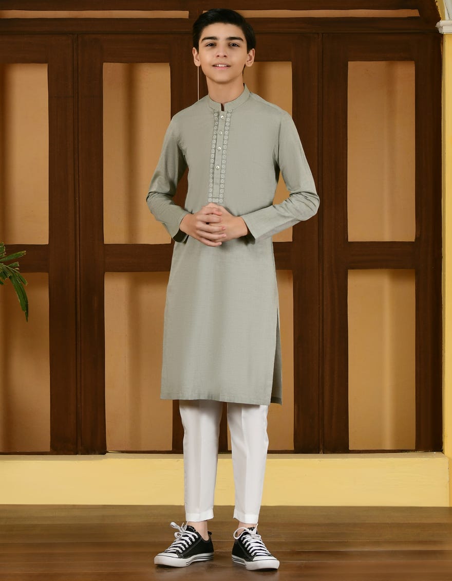 Powder Green Cotton Kid's Kurta | Jck-S-41126