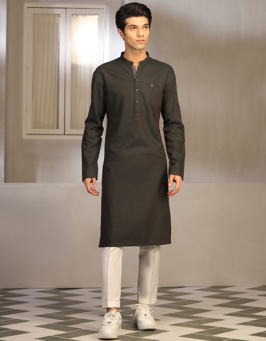 BOTTLE GREEN COTTON KURTA | JTK-W-41230