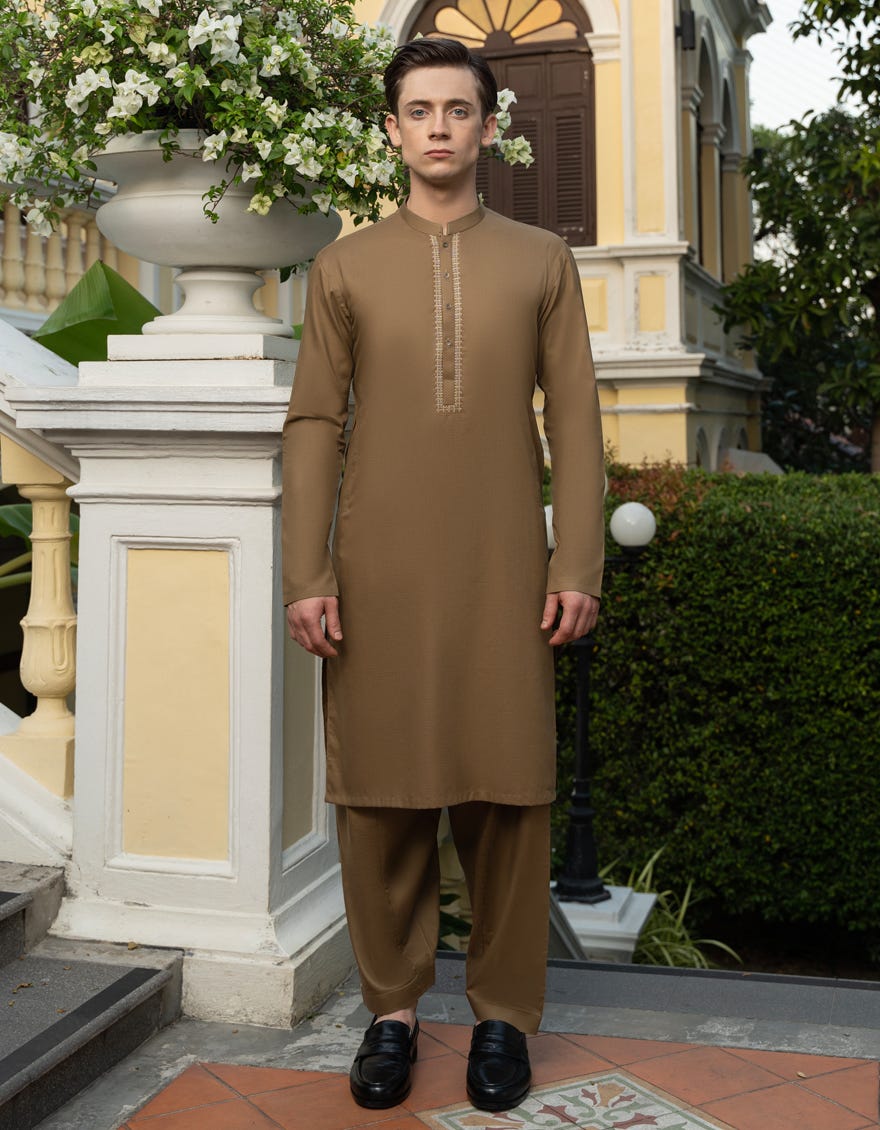 Olive Cotton Teen Boy's Kameez Shalwar | Jtks-S-41234