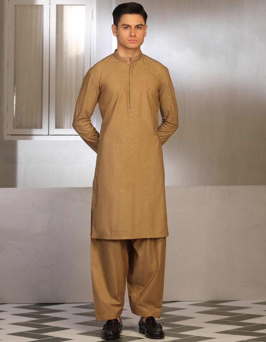Sand Blended Teen Boy's Kameez Shalwar | Jtks-A-41243
