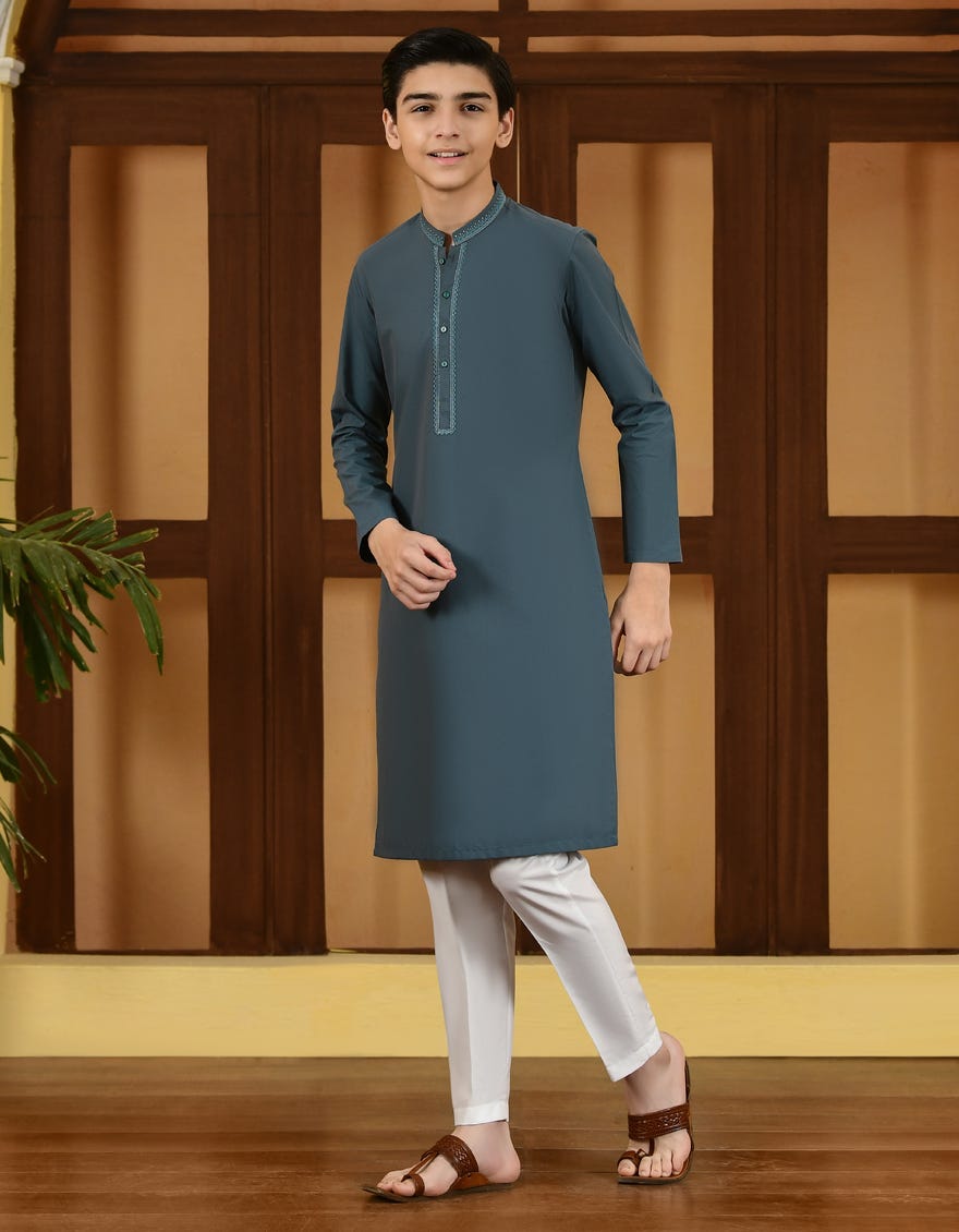 Sea Green Blended Kid's Kurta | Jck-A-41245