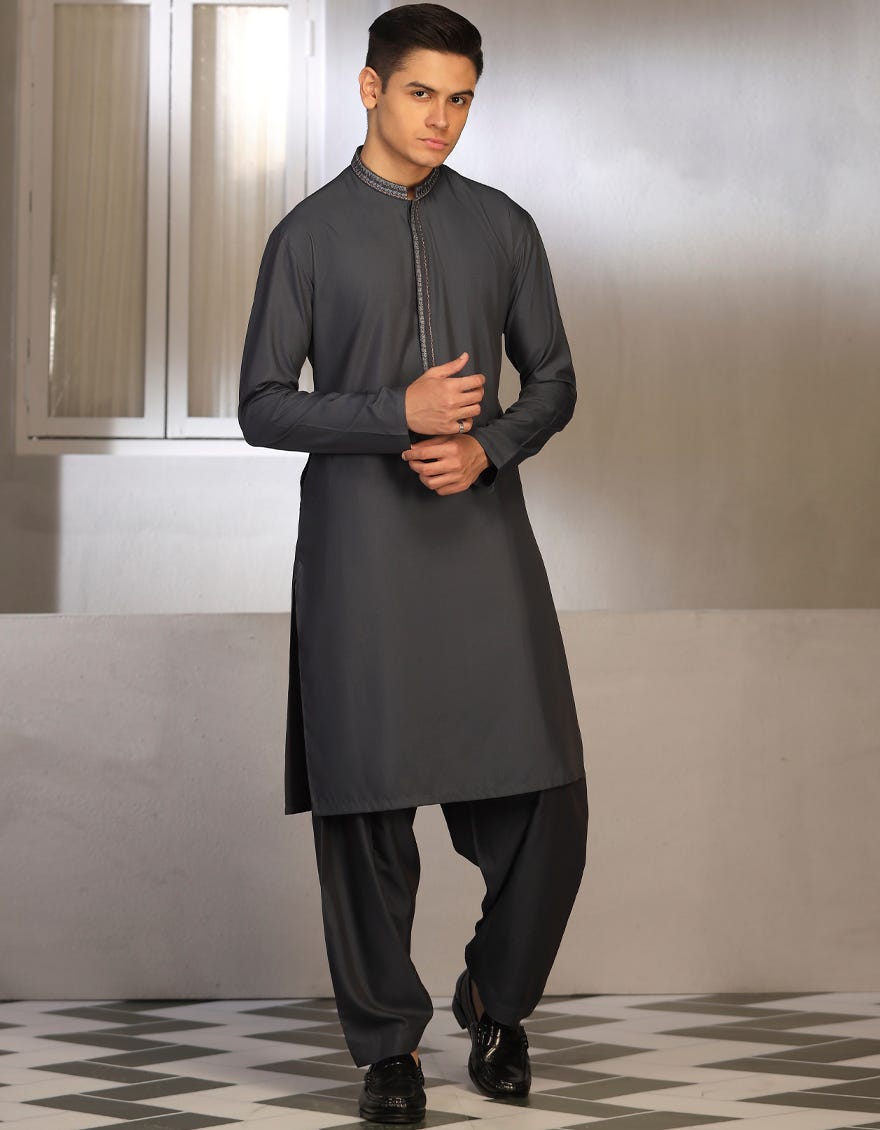 Navy Blue Blended Teen Boy's Kameez Shalwar | Jtks-S-41249