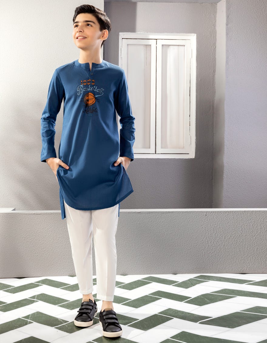 Blue Cotton Kid's Kurta | Jck-A-41250