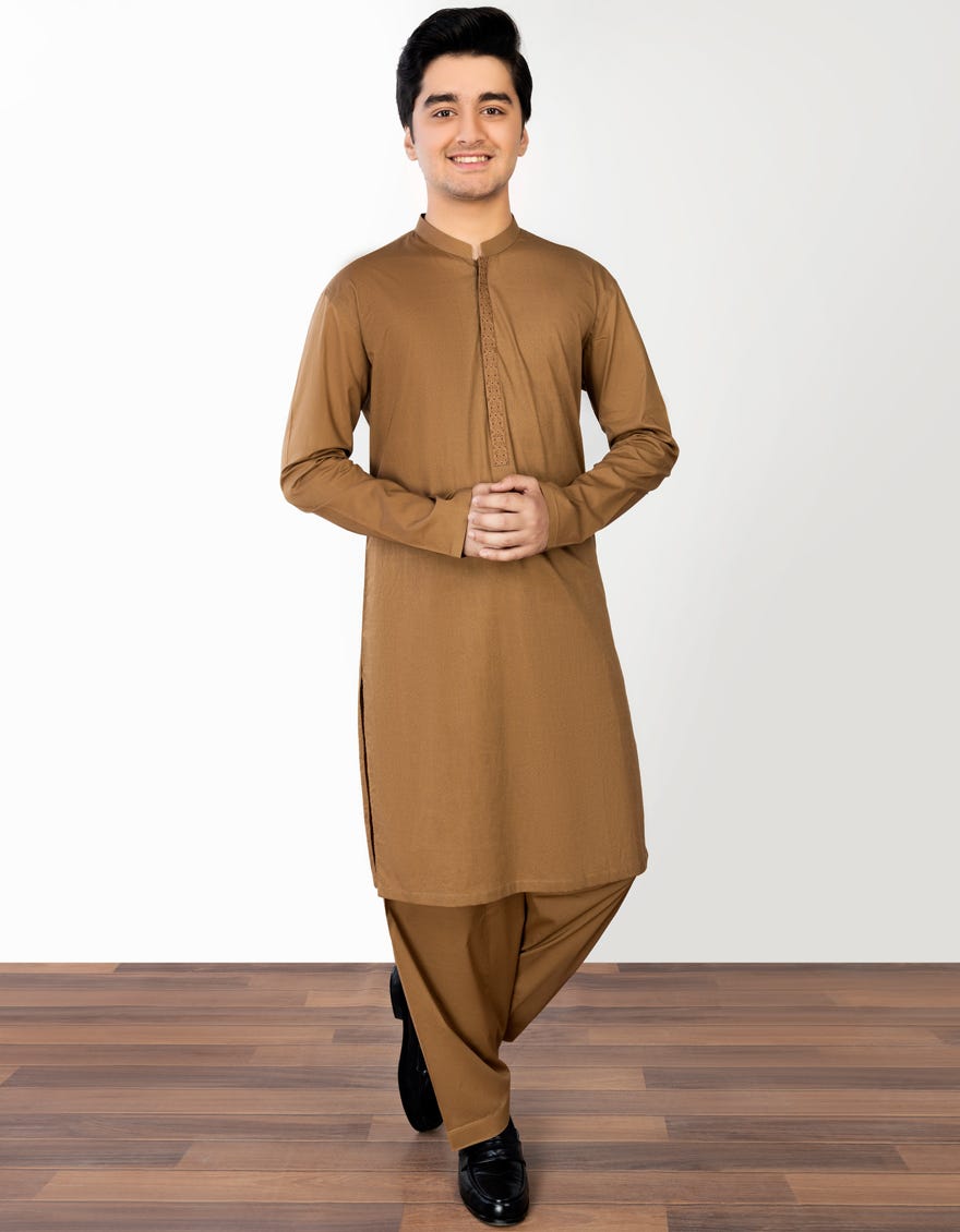 Caramel Cotton Teen Boy's Kameez Shalwar | Jtks-S-41251