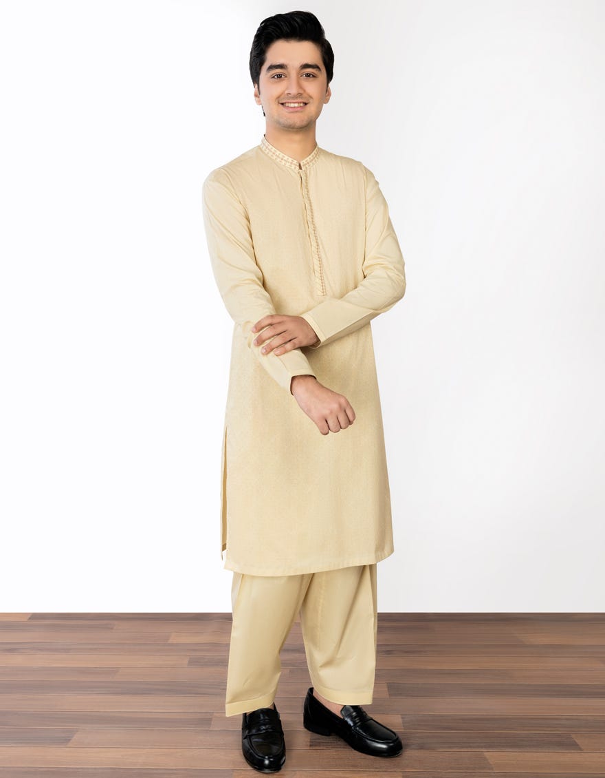 Beige Cotton Teen Boy's Kameez Shalwar | Jtks-S-41254