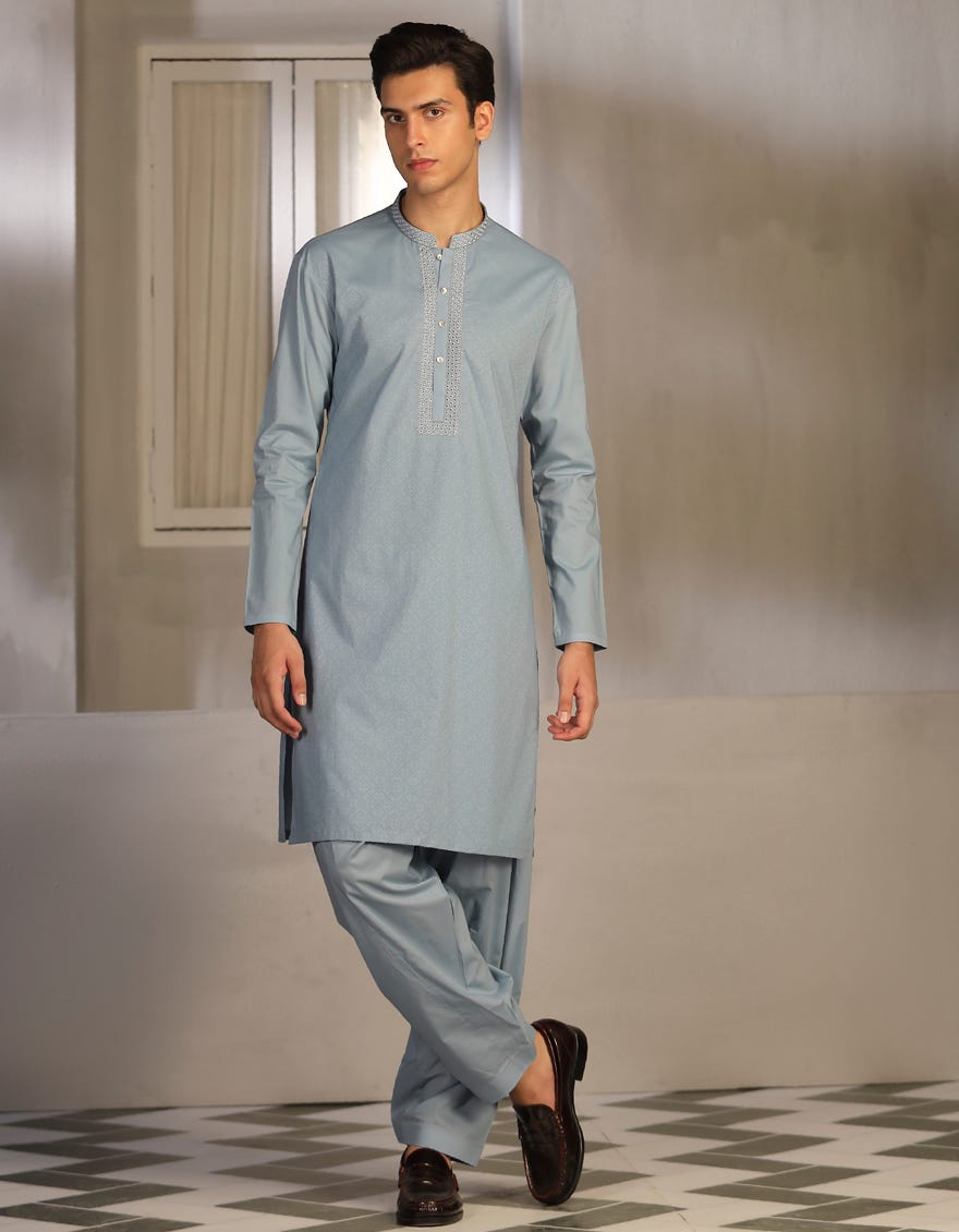 Powder Blue Cotton Teen Boy's Kameez Shalwar | Jtks-S-41258