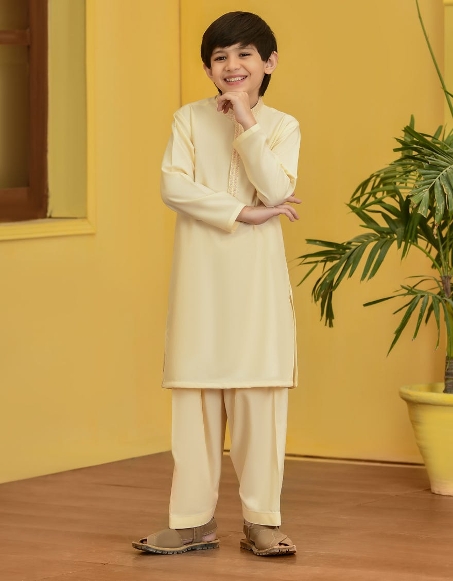Cream Blended Kid's Kameez Shalwar | Jcks-S-41260