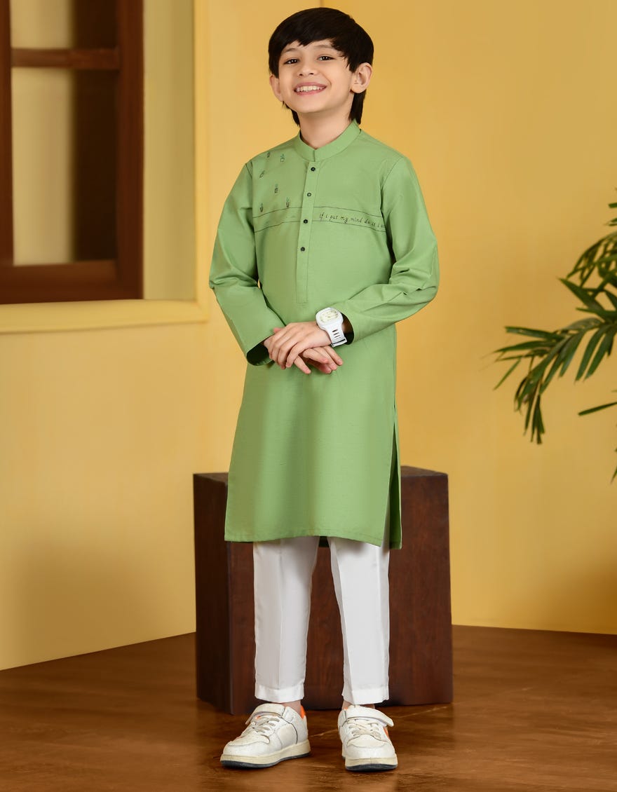 Apple Green Blended Kid's Kurta | Jck-S-41261