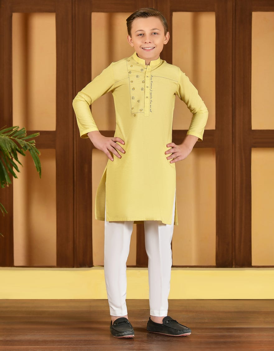 Lemon Yellow Blended Kid's Kurta | Jck-S-41263