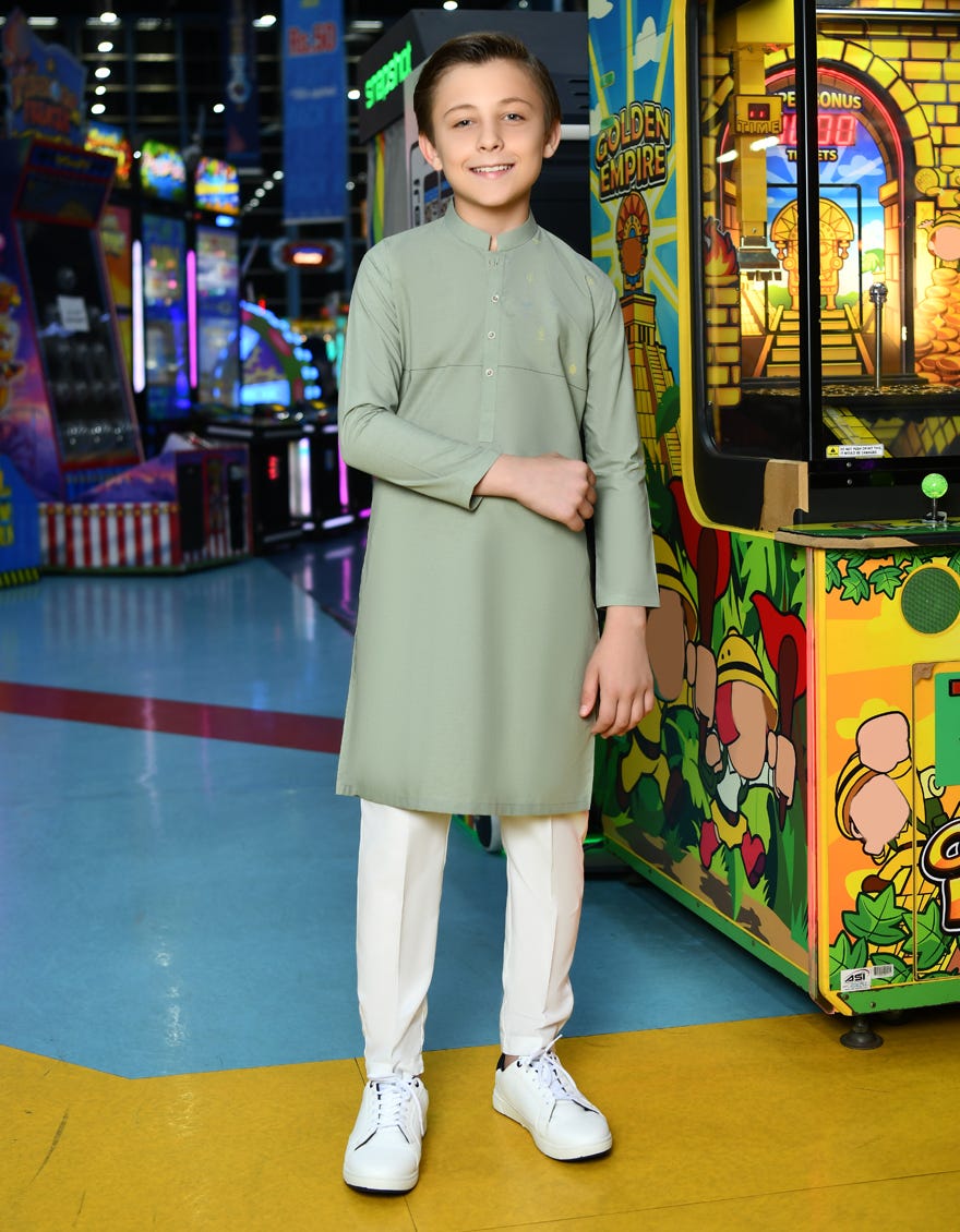 Olive Green Blended Kid's Kurta | Jck-S-41264