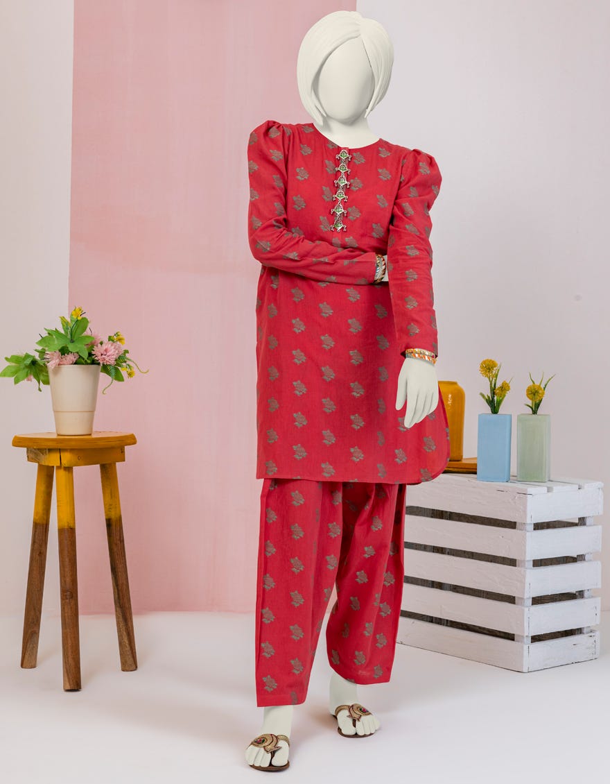 Red Jacquard Teens 2 Piece Stitched | Jgk-S-Ygtl-416-24