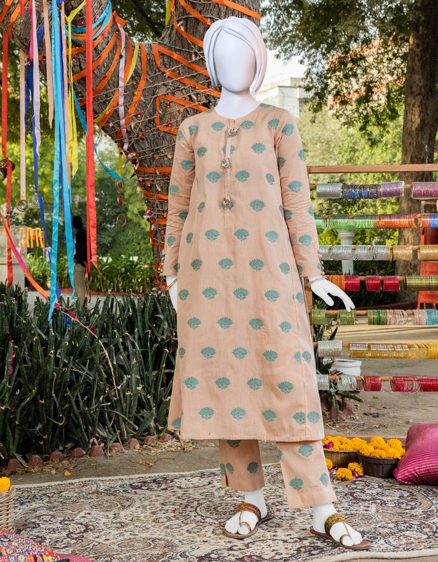 Peach Jacquard Teens 2 Piece Stitched | Jgk-Ygtl-S-418-23