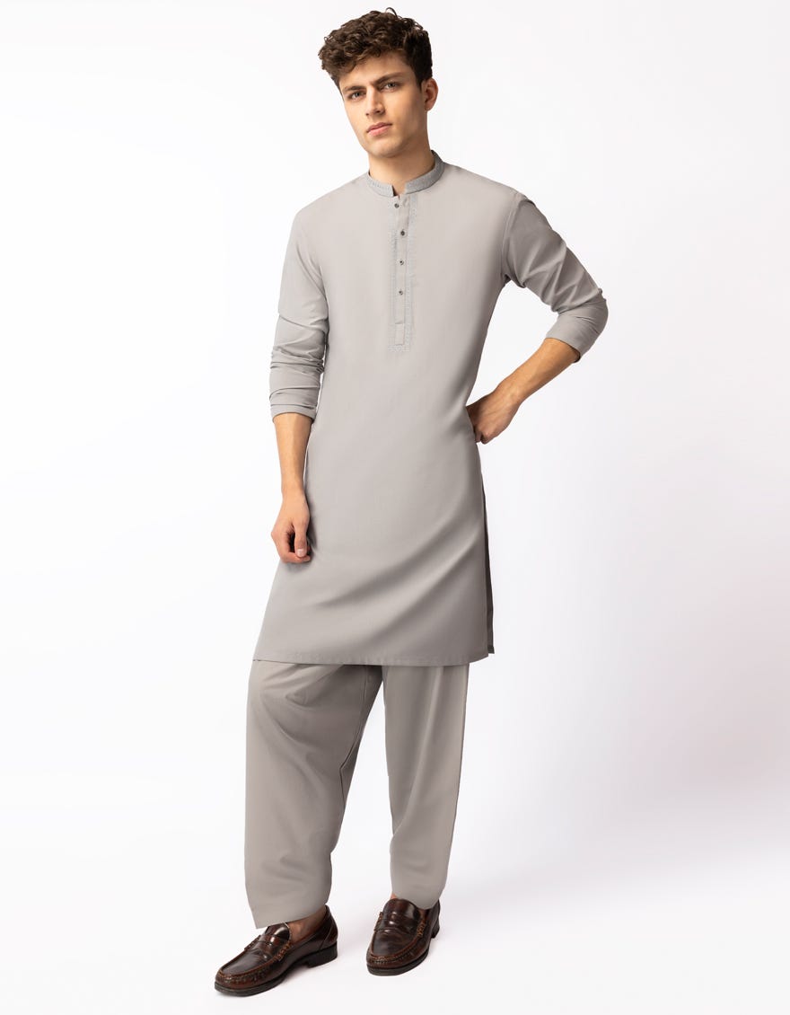 SILVER SEMI-FORMAL KAMEEZ SHALWAR