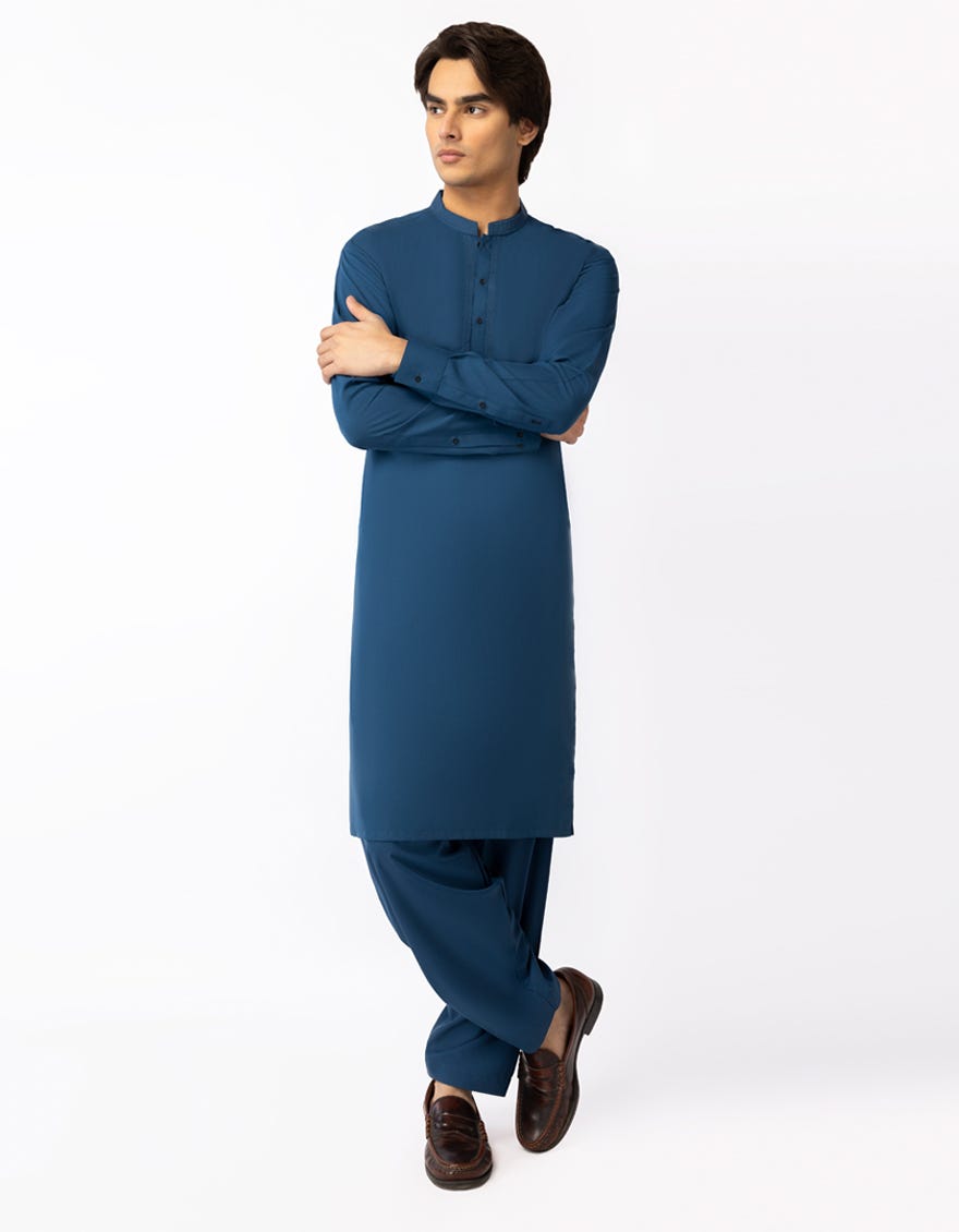 BLUE SEMI-FORMAL KAMEEZ SHALWAR