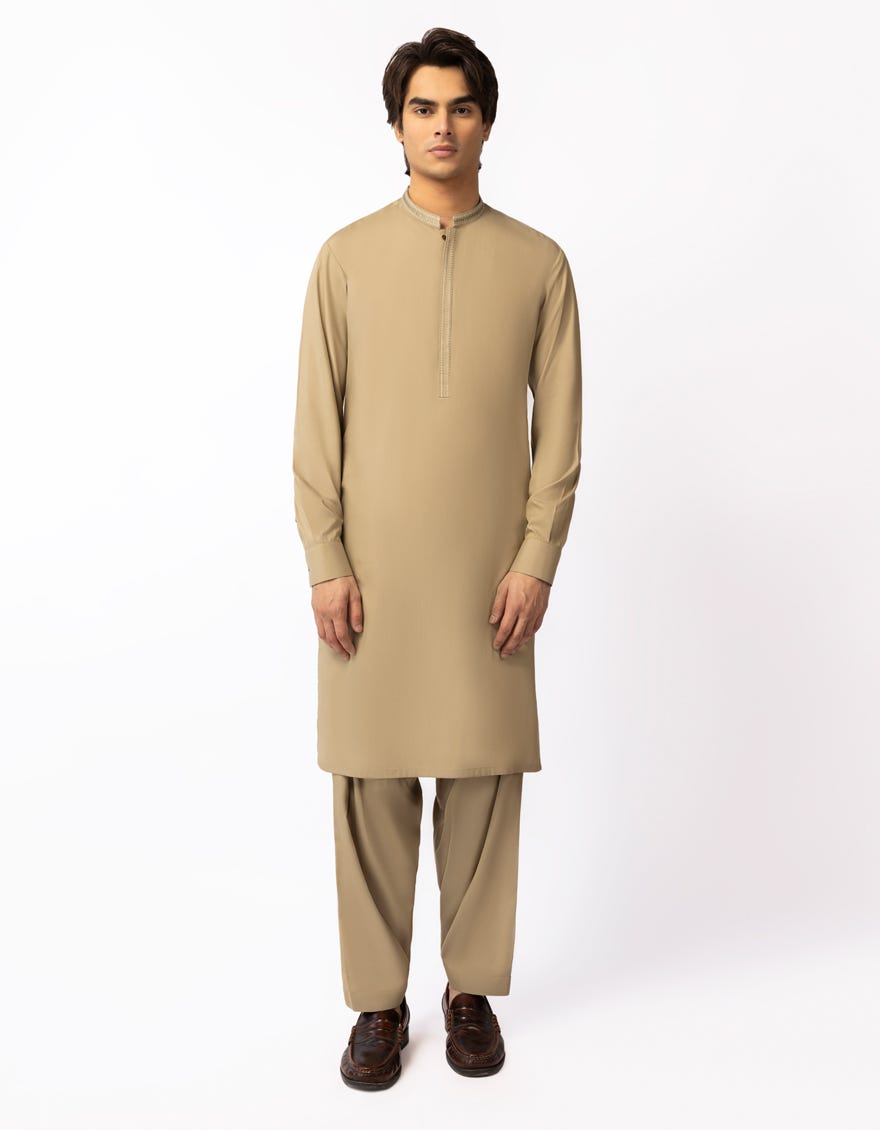 OLIVE SEMI-FORMAL KAMEEZ SHALWAR