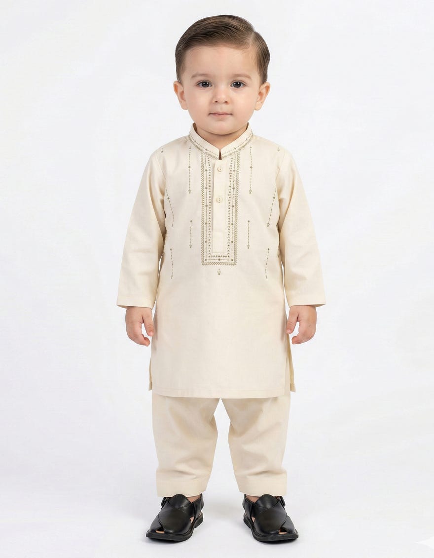 CREAM SEMI-FORMAL KAMEEZ SHALWAR