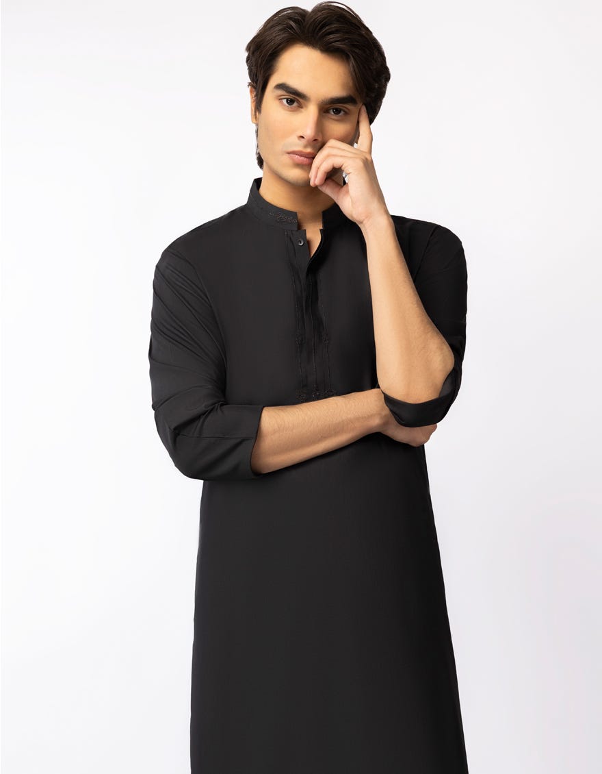 BLACK SEMI-FORMAL KURTA TROUSERS
