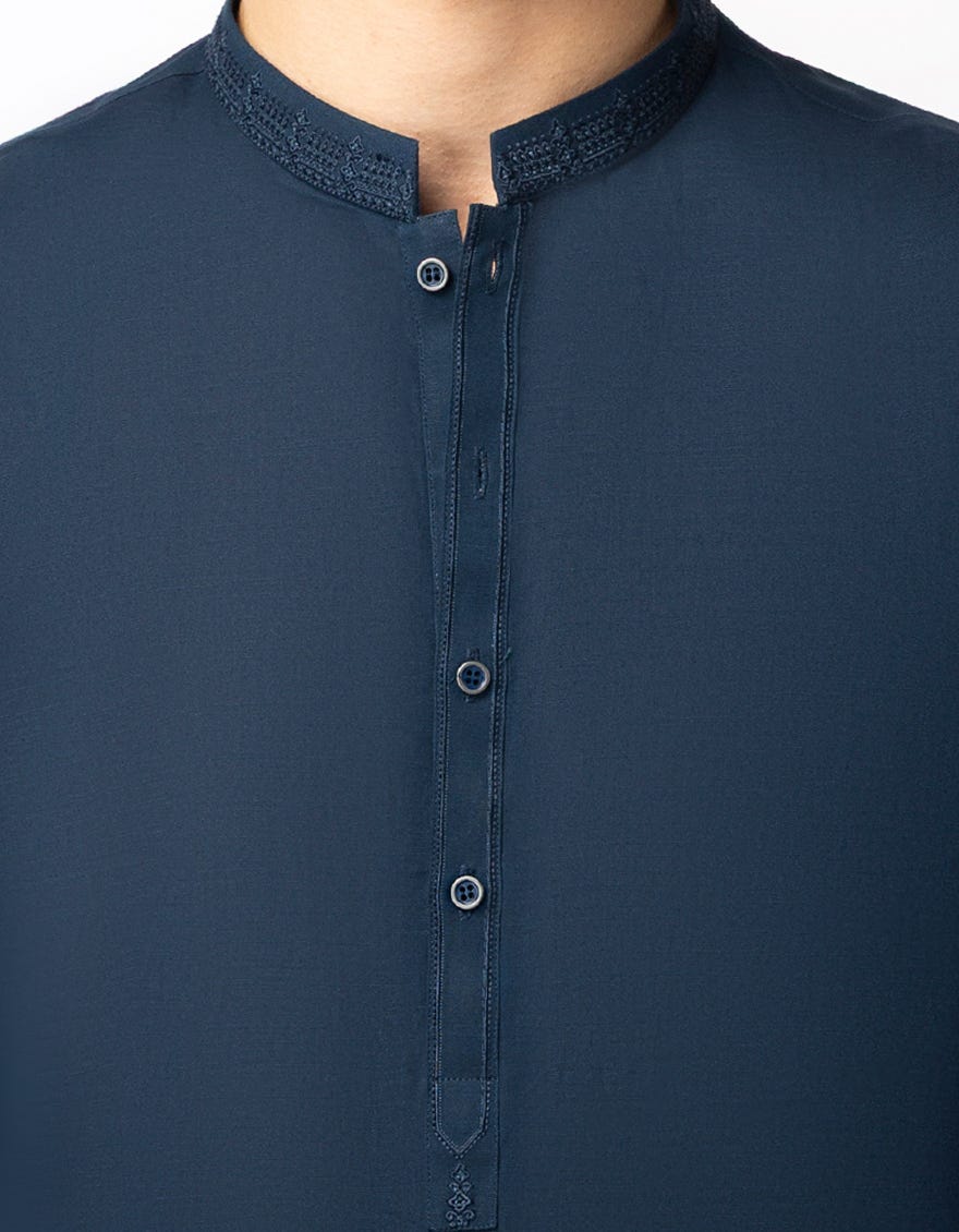 BLUE COTTON SEMI-FORMAL KAMEEZ SHALWAR