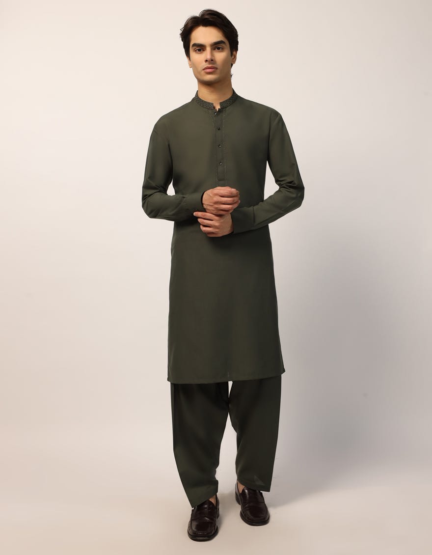 DARK GREEN SEMI-FORMAL KAMEEZ SHALWAR
