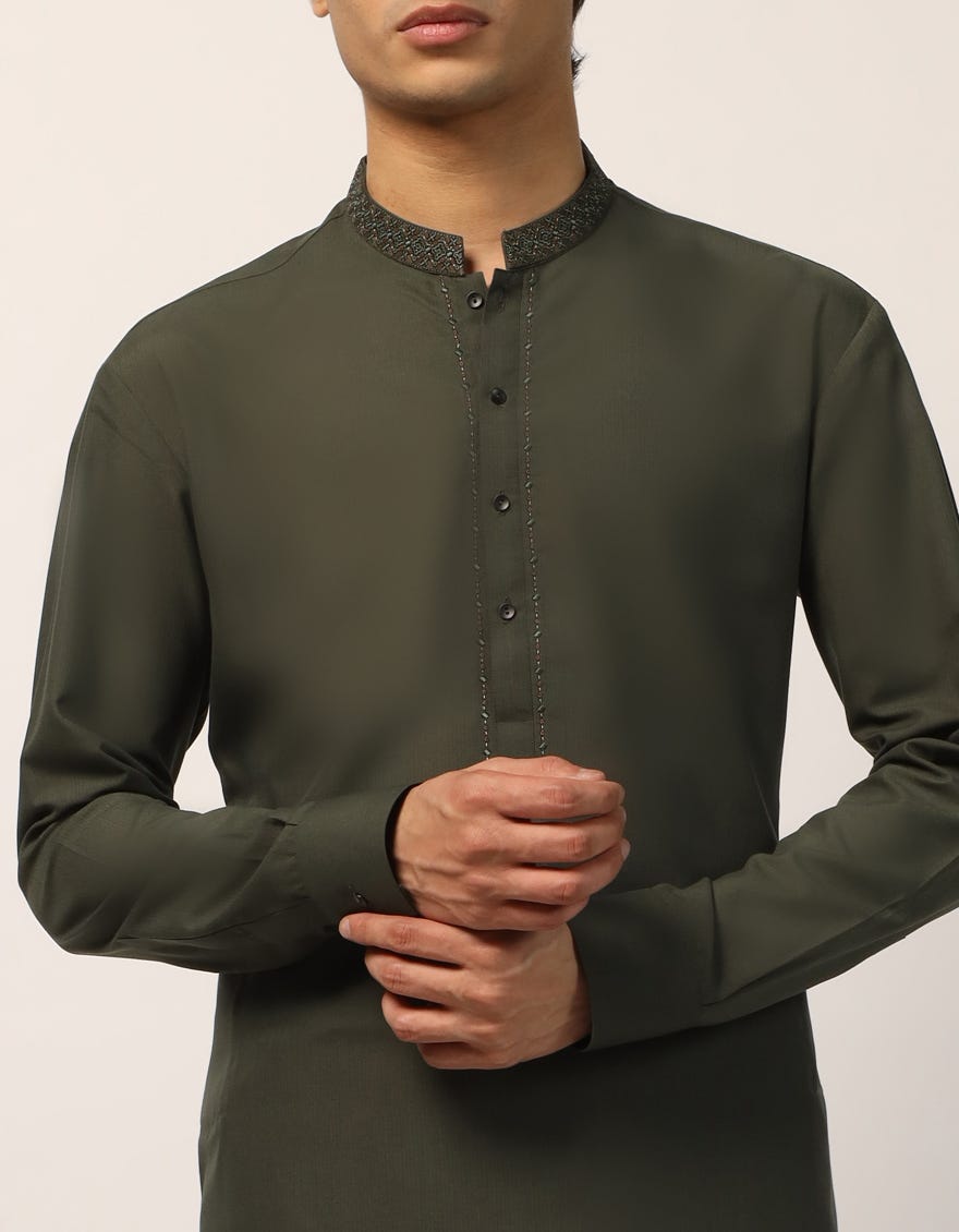 DARK GREEN SEMI-FORMAL KAMEEZ SHALWAR