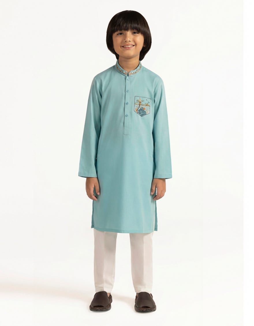 SKY BLUE COTTON SEMI-FORMAL KURTA
