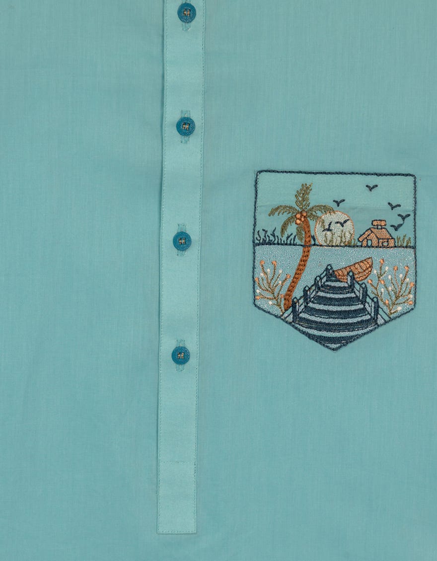 SKY BLUE COTTON SEMI-FORMAL KURTA