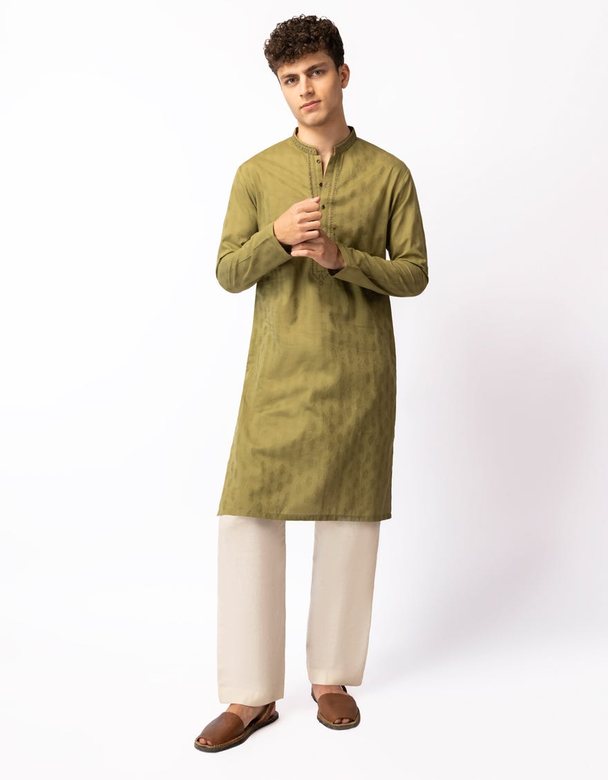 MEHNDI GREEN COTTON CASUAL KURTA