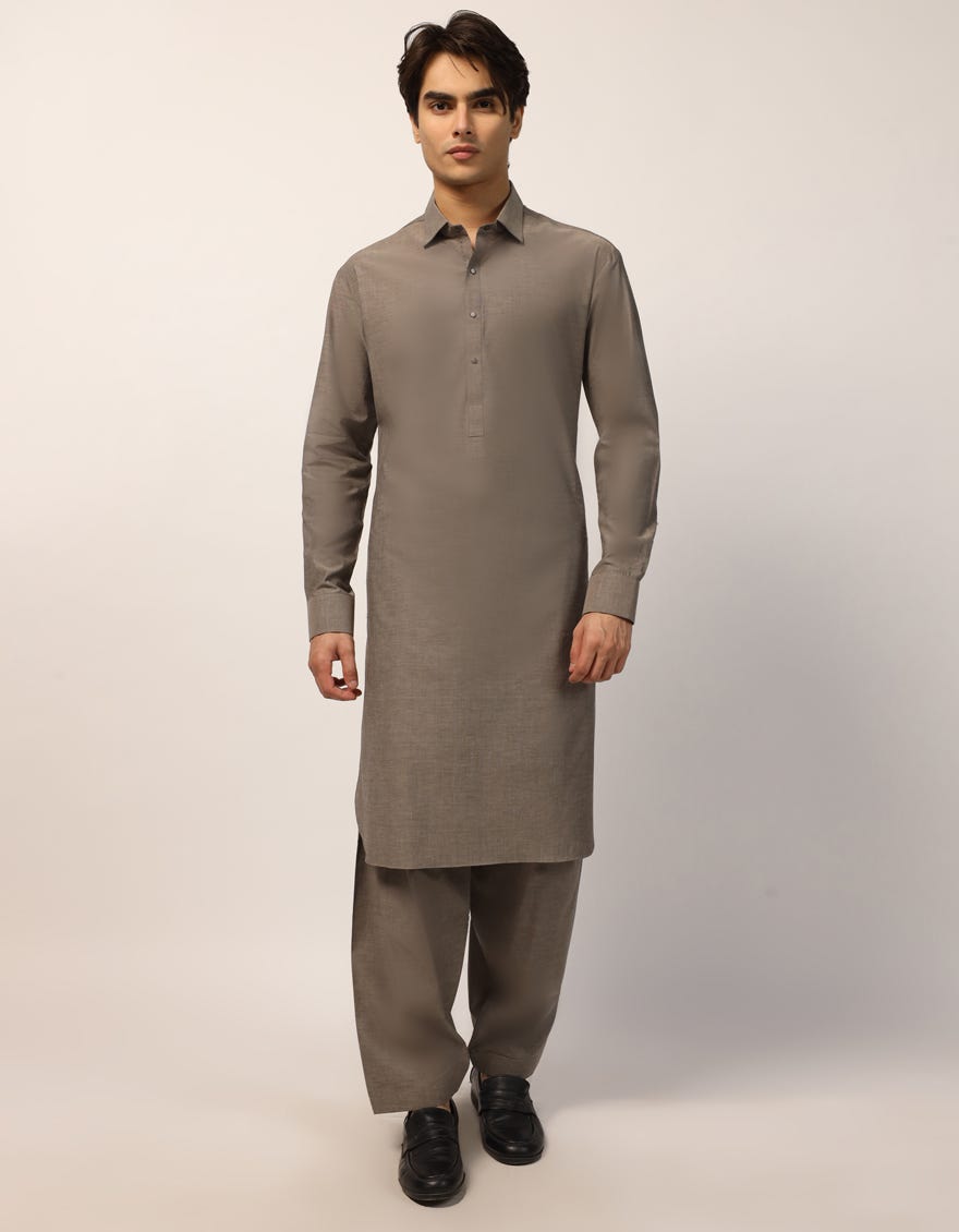BROWN COTTON CASUAL KAMEEZ SHALWAR