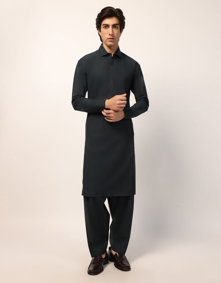 DARK GREEN COTTON CASUAL KAMEEZ SHALWAR