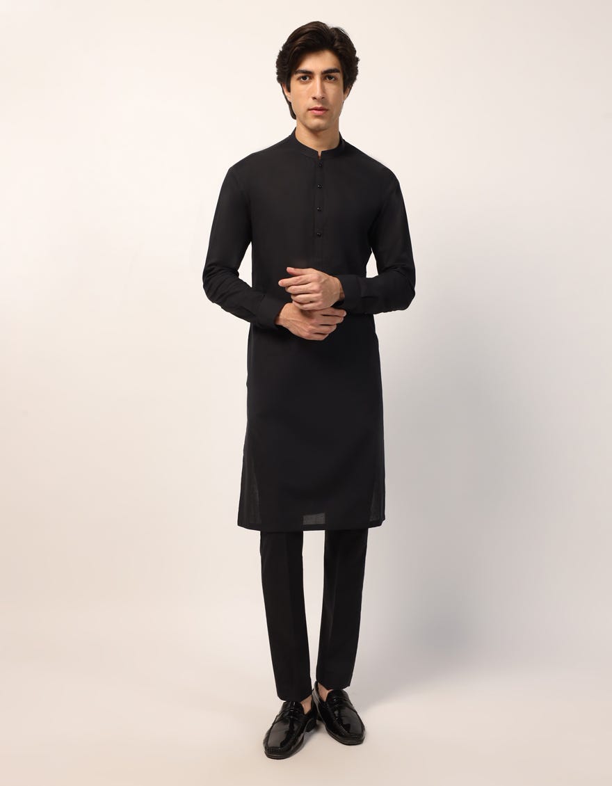 BLACK COTTON CASUAL KURTA TROUSERS