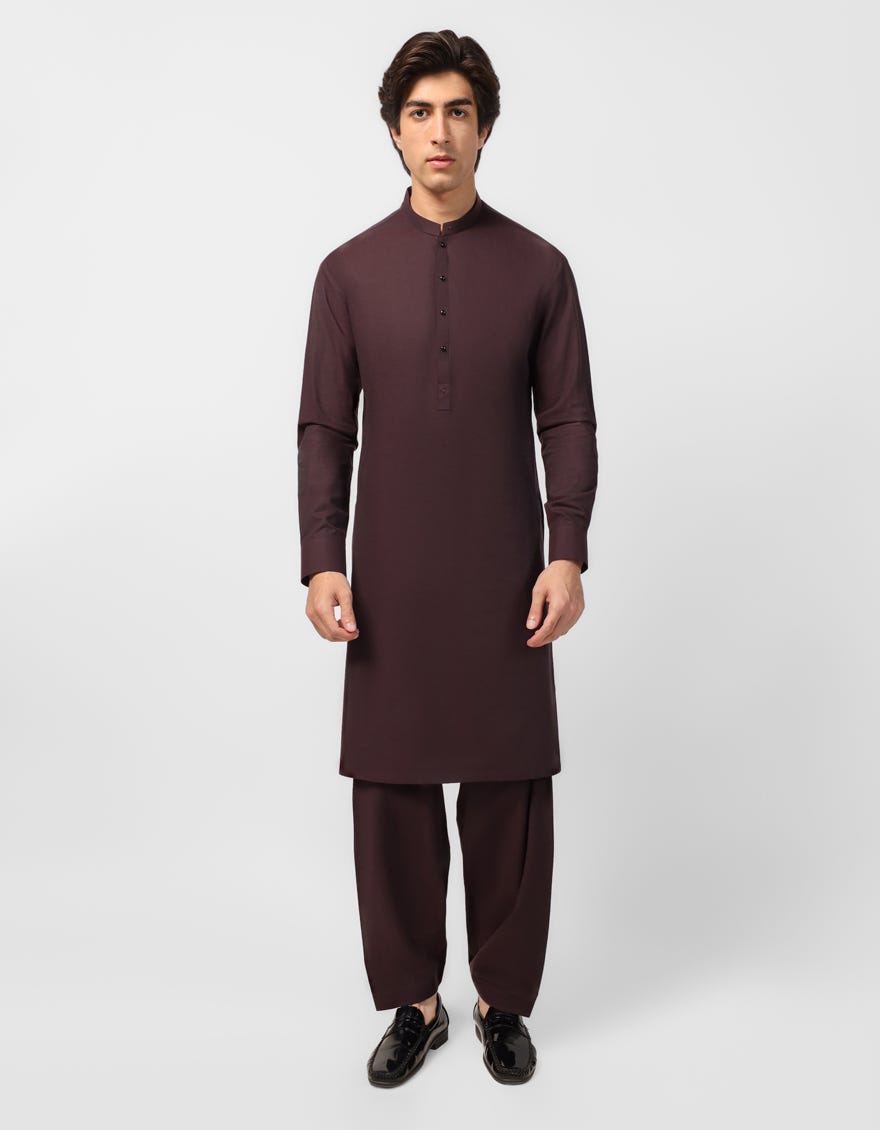 MAROON COTTON CASUAL KURTA TROUSERS