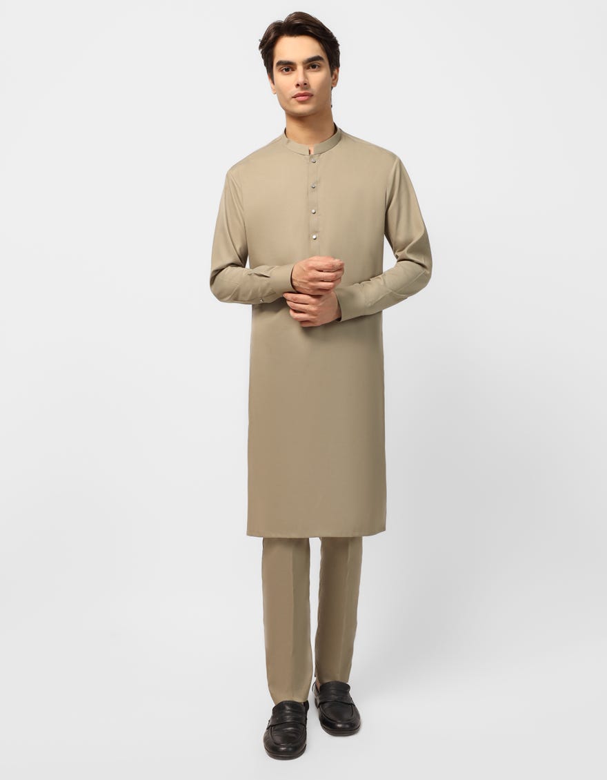 OLIVE PLAIN KURTA TROUSERS