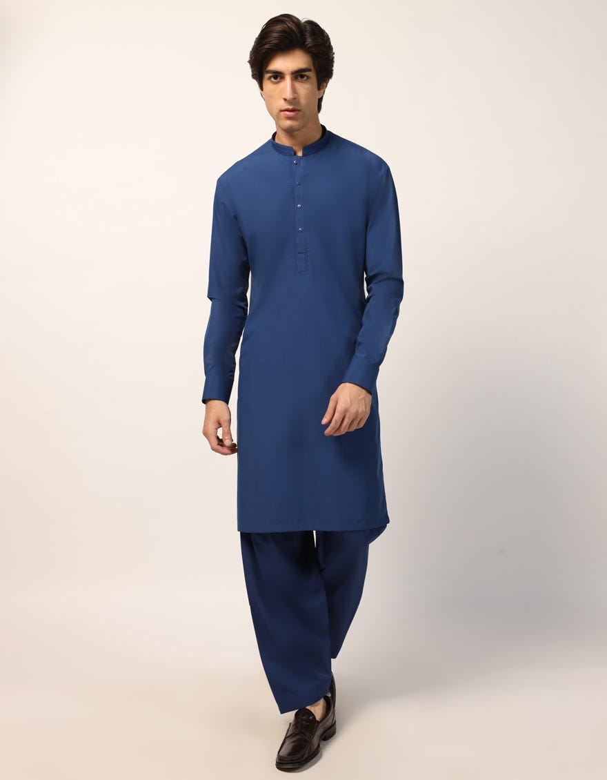PRUSSIAN BLUE SEMI-FORMAL KAMEEZ SHALWAR