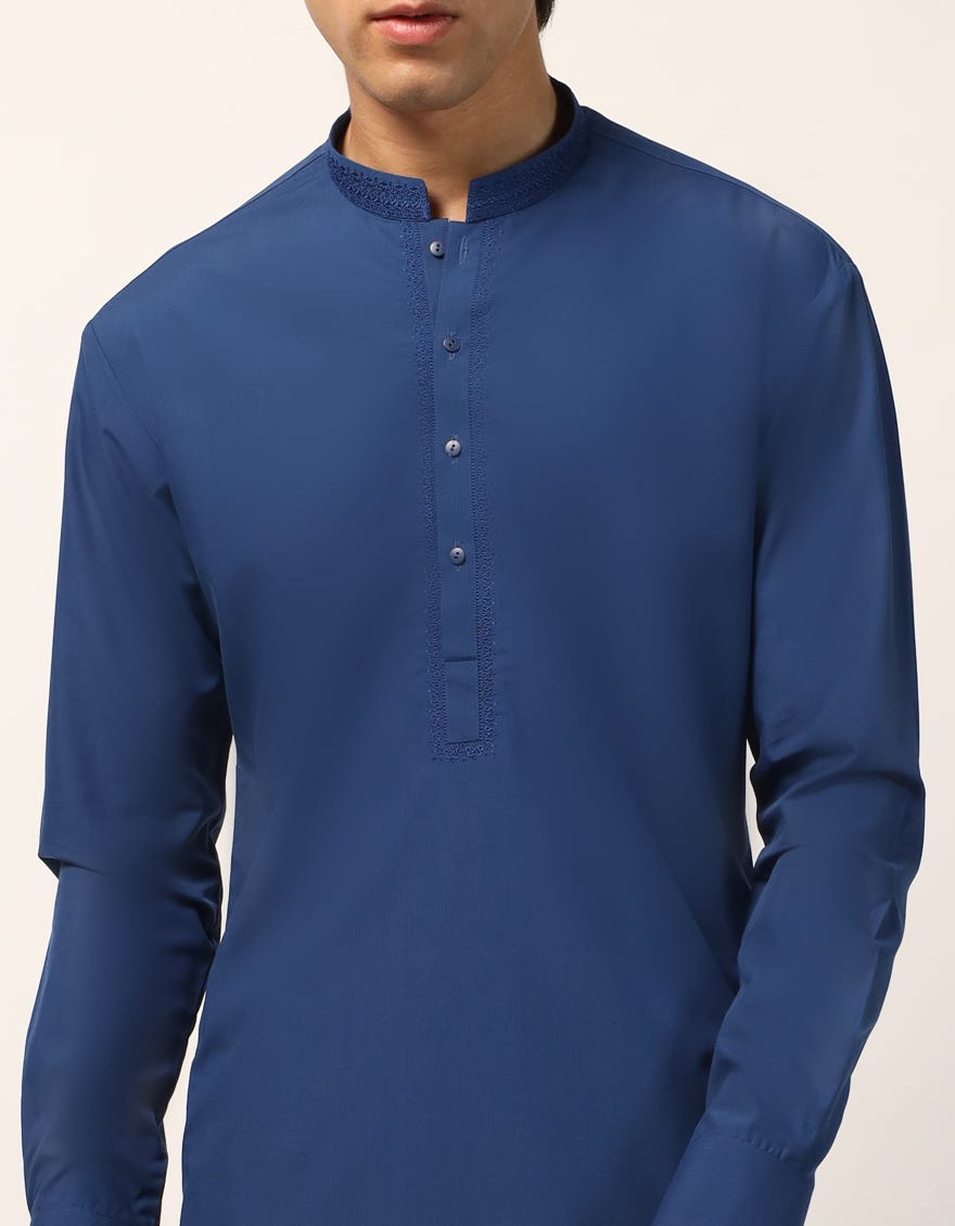 PRUSSIAN BLUE COTTON FORMAL KURTA TROUSERS