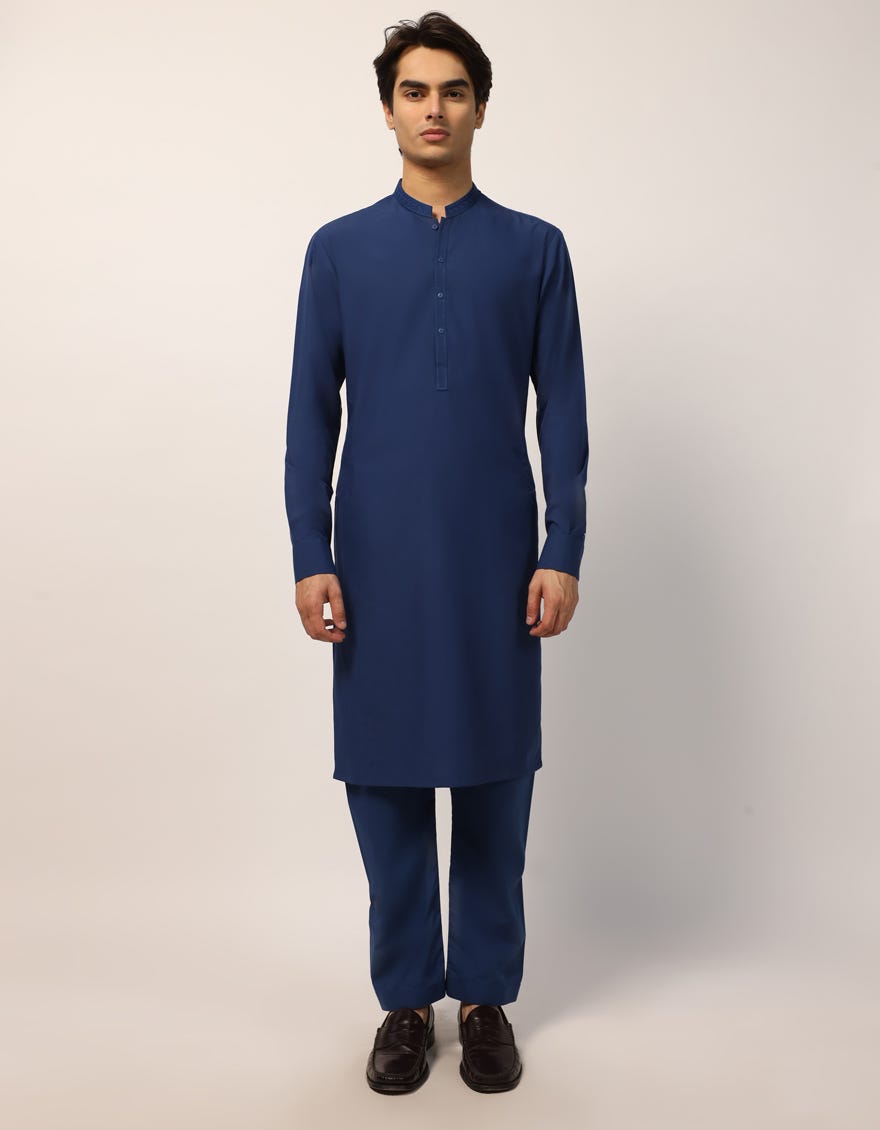 BLUE SEMI-FORMAL KAMEEZ SHALWAR
