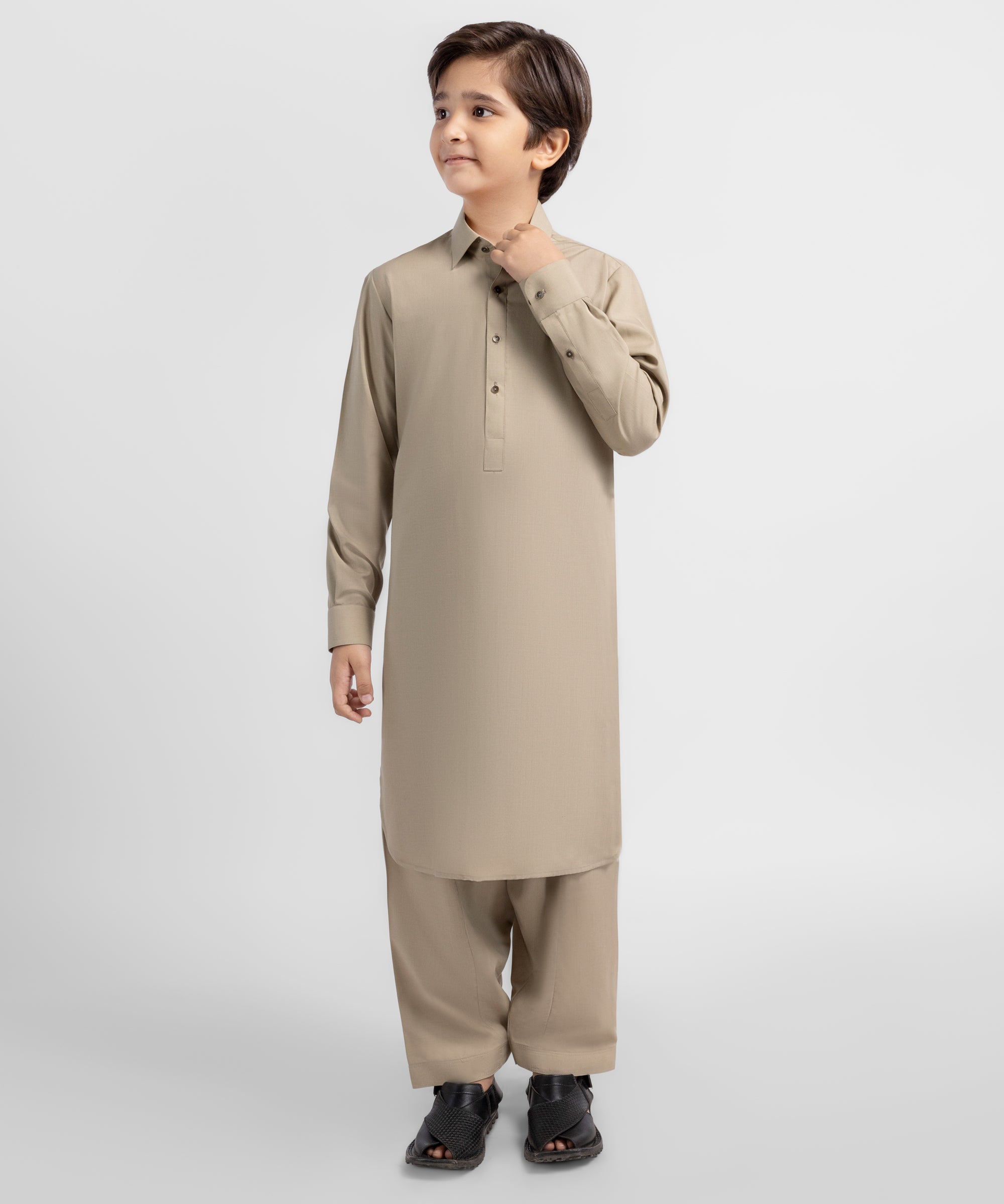 Beige Plain Kameez Shalwar
