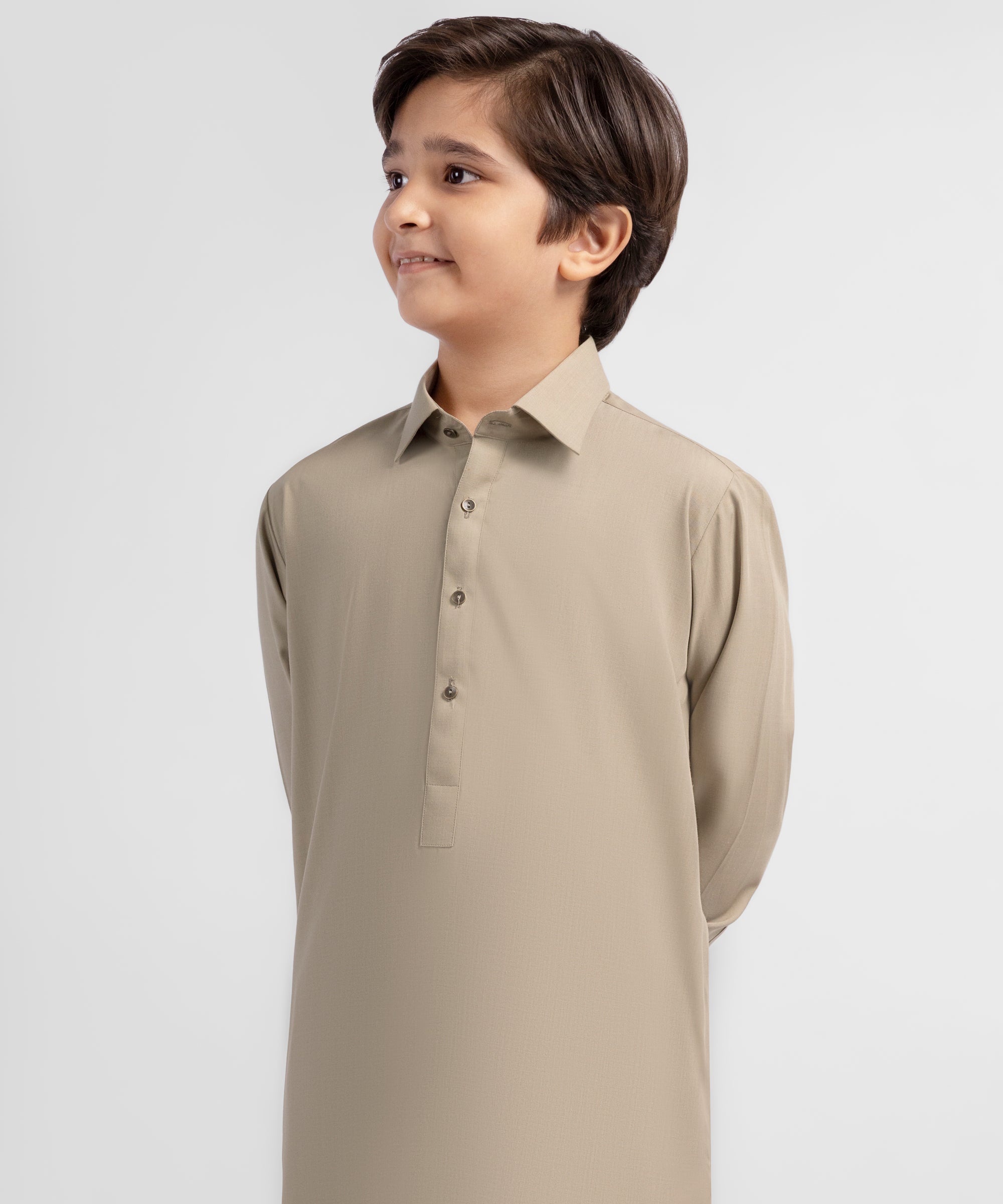 Beige Plain Kameez Shalwar
