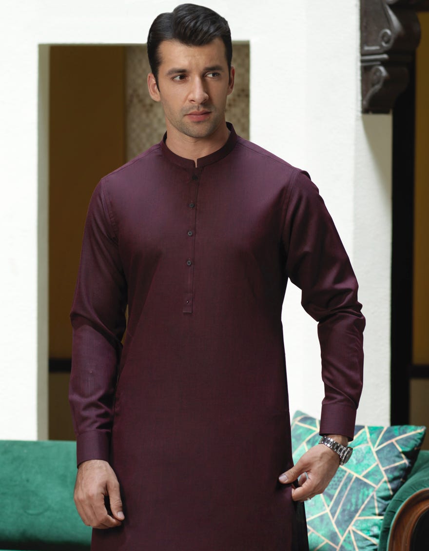 MAROON BLENDED KAMEEZ SHALWAR | JJKS-A-42262