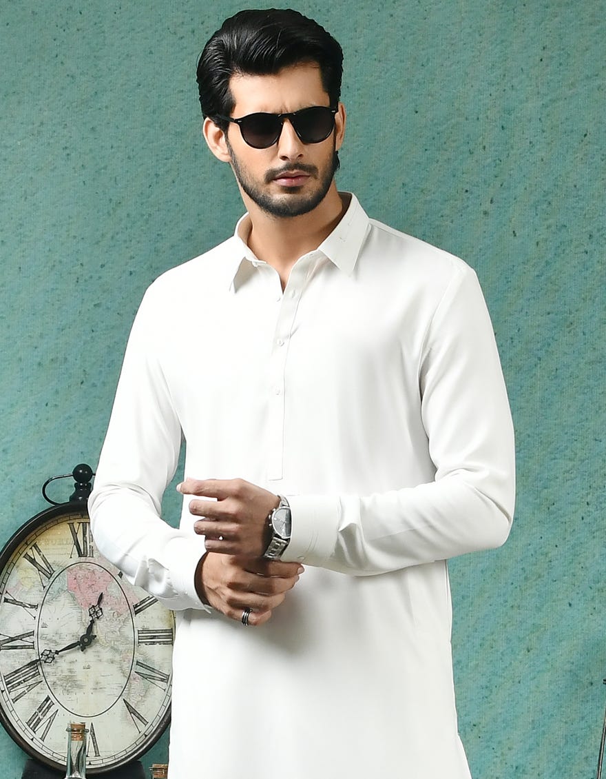 OFF WHITE BLENDED KAMEEZ SHALWAR | JJKS-A-42270