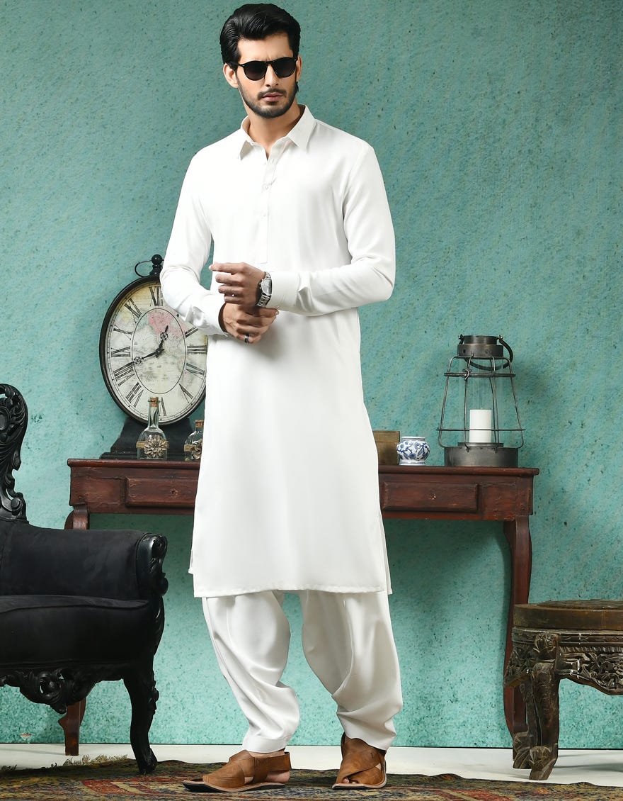 OFF WHITE BLENDED KAMEEZ SHALWAR | JJKS-A-42270