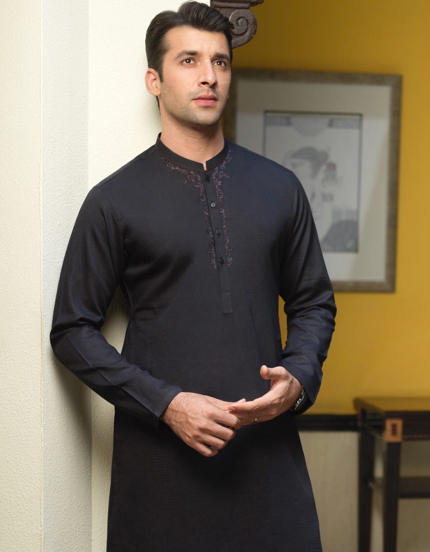 BLACK COTTON KURTA | JJK-A-42287